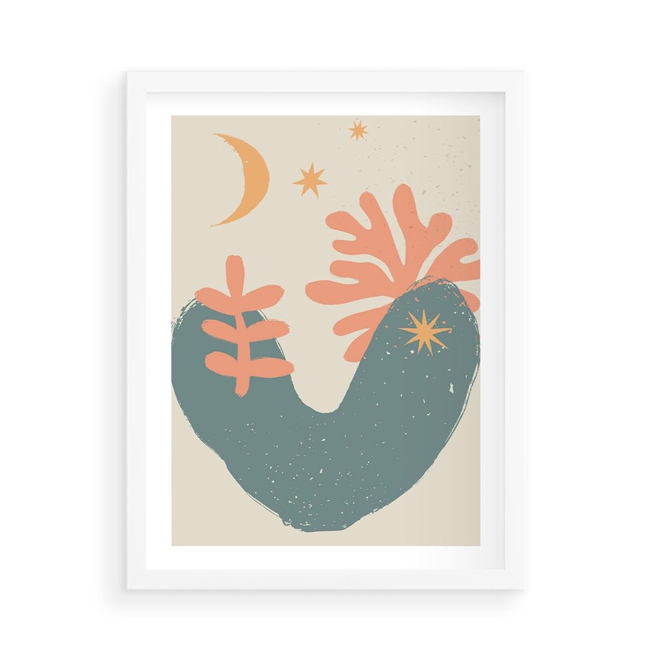 Plakat w ramie 50x70 - Energetyczne Kształty - boho formy, kształty - rama biała