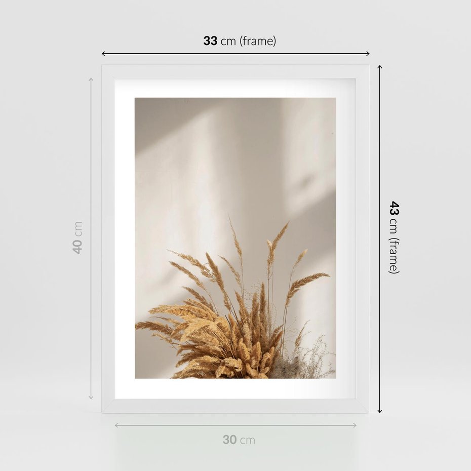 Plakat w ramie 30x40 - mpresyjne układy traw - boho, trawy - rama biała