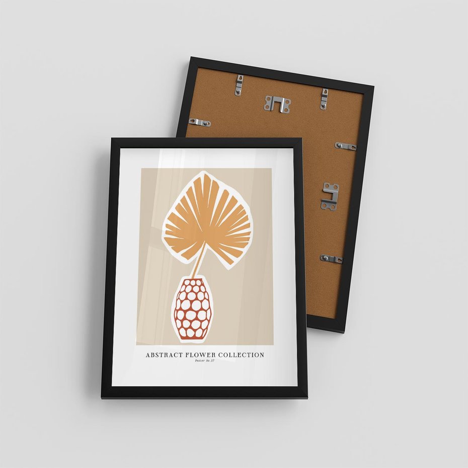 Plakat w ramie 30x40 - Kwiatowa Kreatywność - tropikalny liść w wazonie, typografia - rama czarna