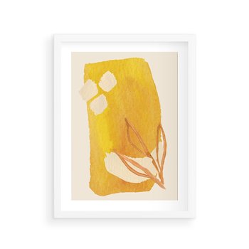 Plakat w ramie 50x70 - Kolorowe Marzenia - abstrakcyjna żółta plama, akwarela - rama biała