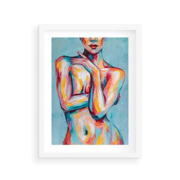Plakat w ramie 40x50 - Nagie Natchnienie - obraz olejny, naga kobieta - rama biała