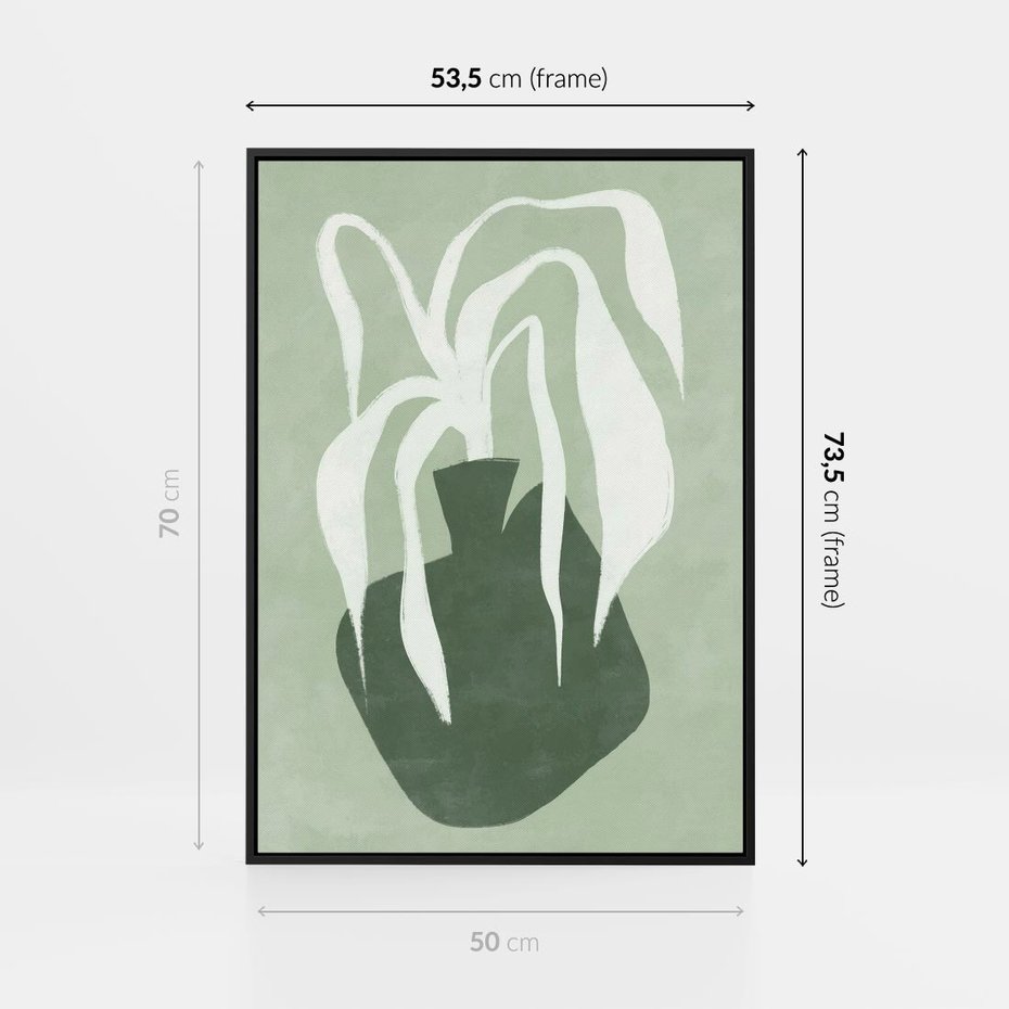 Obraz w ramie 50x70 - Zieleń Pulsującego Spokoju - zielona abstrakcja, zgaszona zieleń - rama czarna