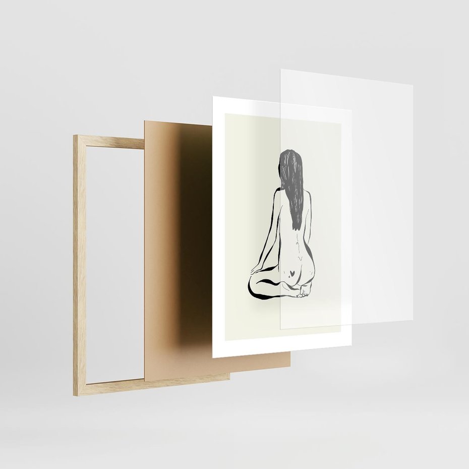 Plakat w ramie 30x40 - Minimalistyczna Piękność: Kobieta w Sztuce - grafika minimalizm, rysunek kobiety - rama drewno