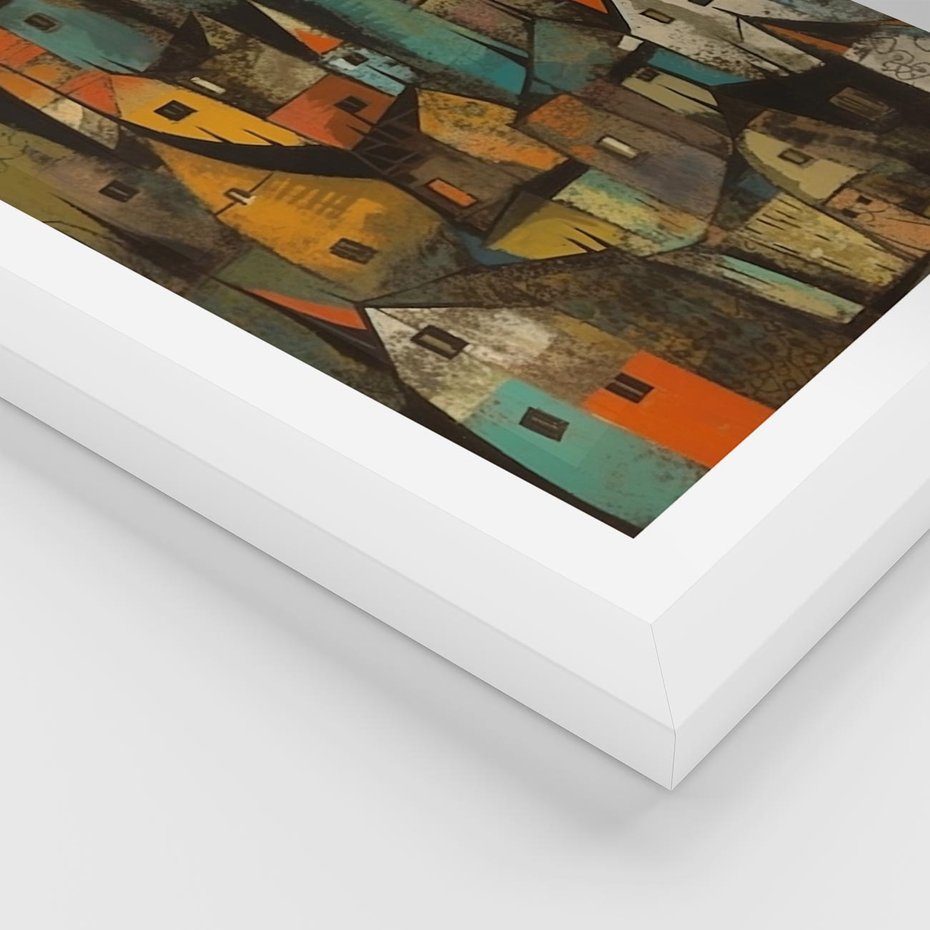 Plakat w ramie 50x70 - Przenikające Wizje - abstrakcyjny obraz, sztuka abstrakcji - rama biała