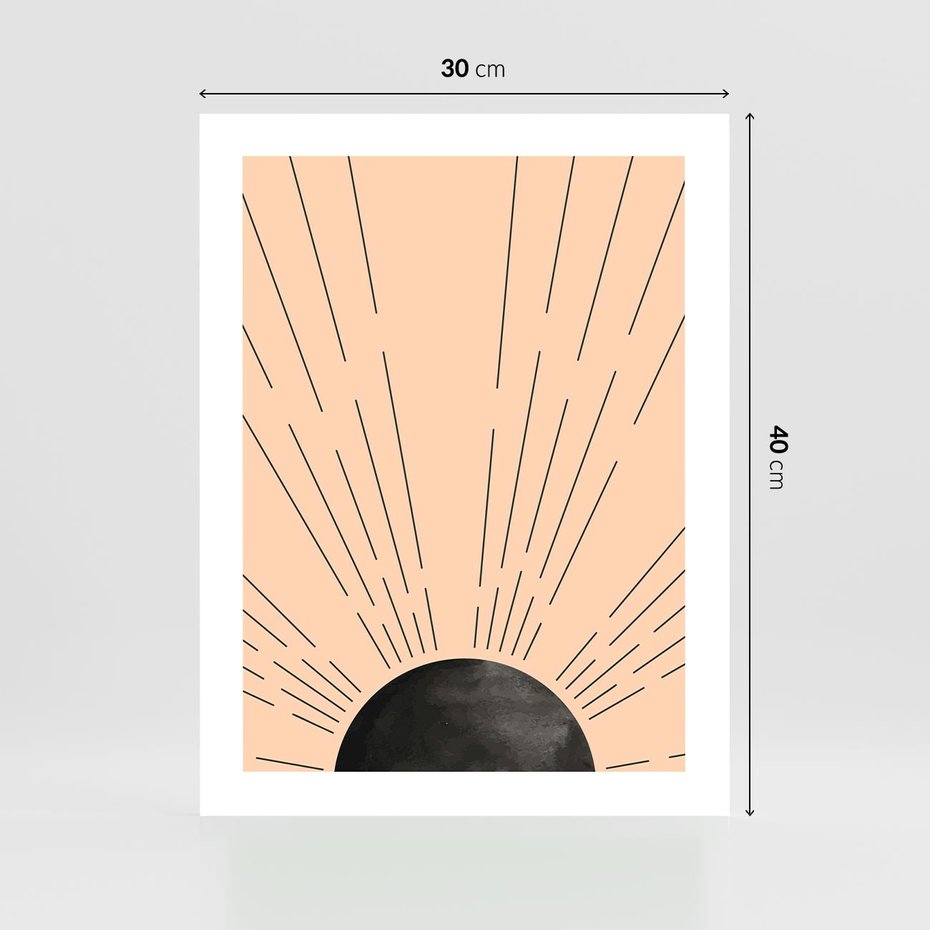 Plakat bez ramy 30x40 - Migocące Kształty Promieni - boho czarne słońce, nowoczesna grafika