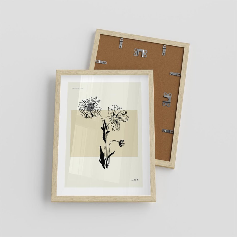 Plakat w ramie 30x40 - Kwiatowe Płótno - kwiaty, typografia - rama drewno