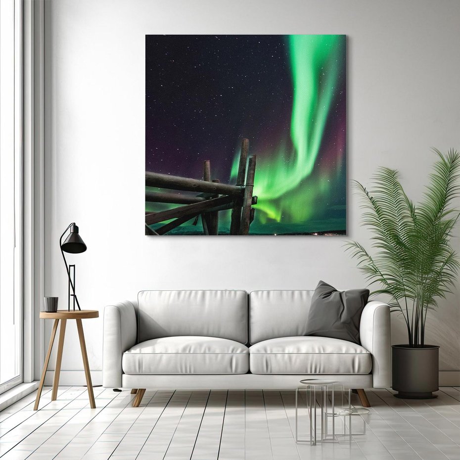 Obraz na płótnie 40x40 - Zorza polarna w tajemniczej nocnej przestrzeni - zorza, polarna