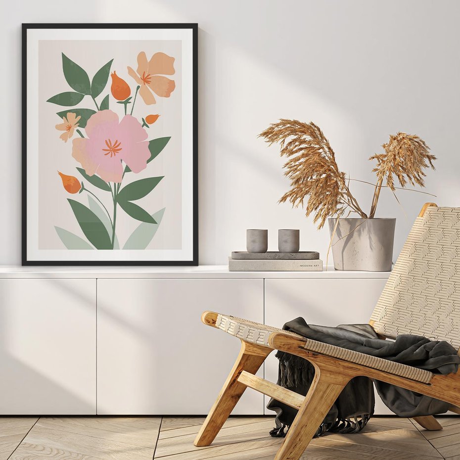 Plakat w ramie 30x40 - Kwiatowe Nastroje - kwiat, sztuka nowoczesna - rama czarna