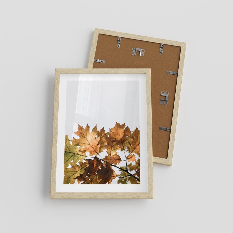 Plakat w ramie 30x40 - Suche Żółte Liście w Malowniczym Ujęciu - liście, żółte - rama drewno