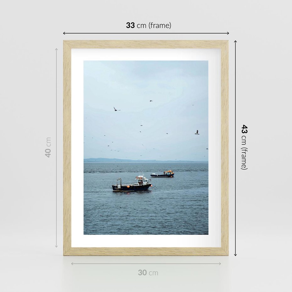 Plakat w ramie 30x40 - Rybacki Urok - morze, kutry rybackie - rama drewno
