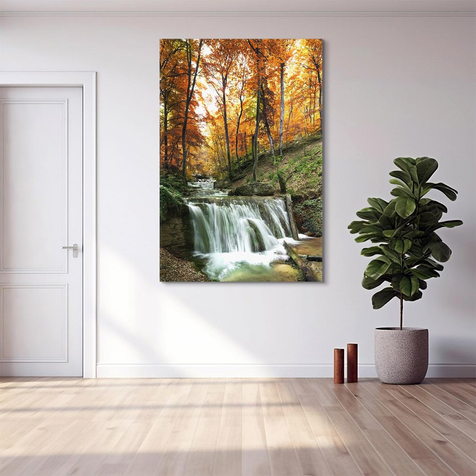 Obraz na płótnie 80x120 - Jesienny wodospad w lesie - wodospad, las
