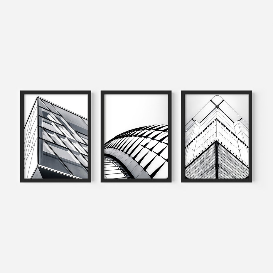 Zestaw obrazy w ramie 50x70 galeria - Architemtura, czarno, białe, fotografie - rama czarna