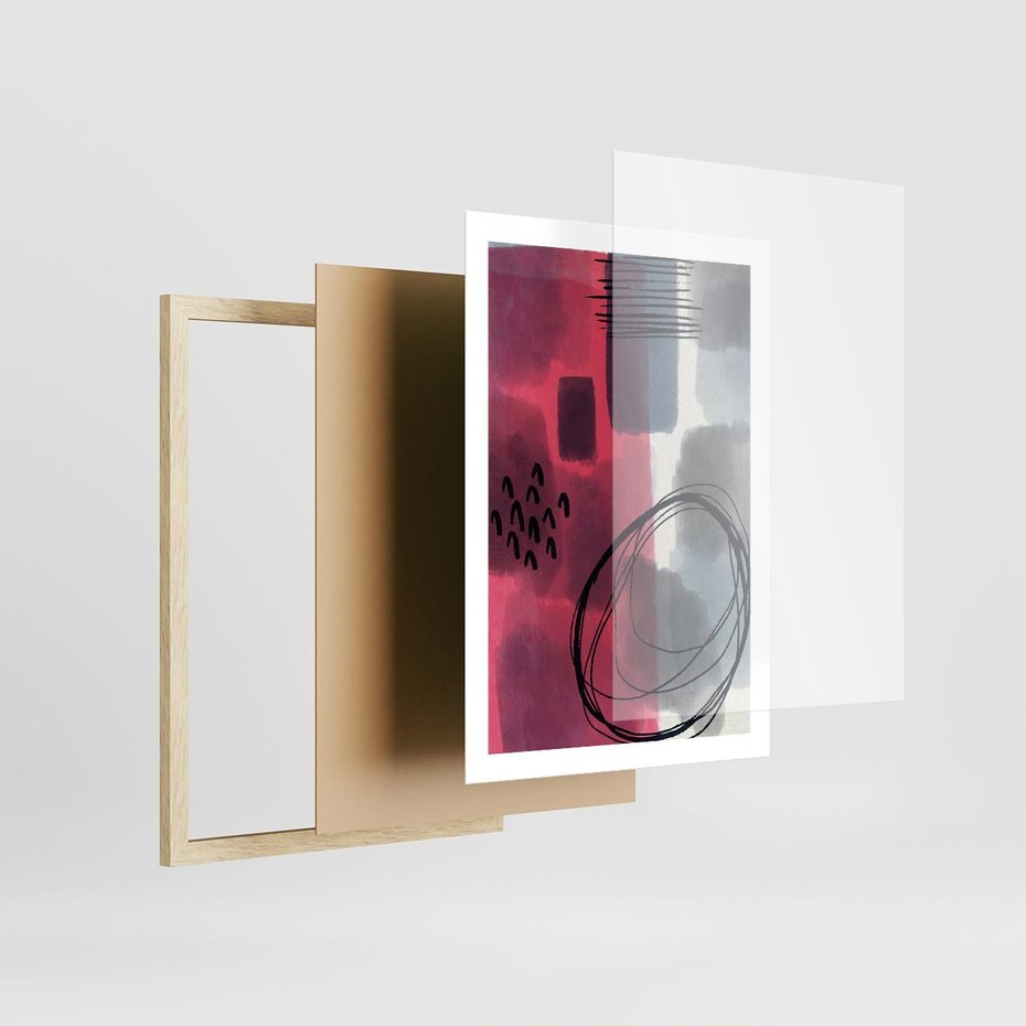 Plakat w ramie 50x70 - Formy w Różu i Granacie - abstrakcja, różne formy - rama drewno