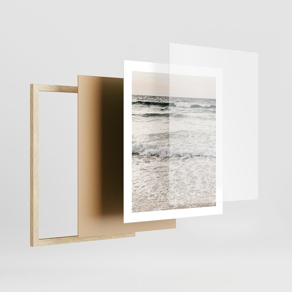 Plakat w ramie 40x50 - Szarość Morza - morze, fale - rama drewno