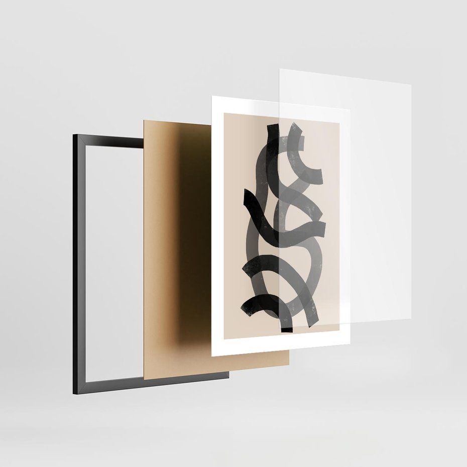 Plakat w ramie 30x40 - Strukturalne Odbicia Innowacji - zaplątane minimalistyczne linie, na bezowym tle - rama czarna