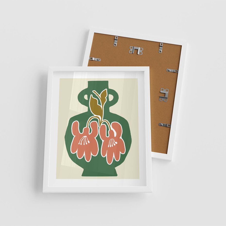 Plakat w ramie 40x50 - Kreatywne Impulsy - boho styl, wazon - rama biała