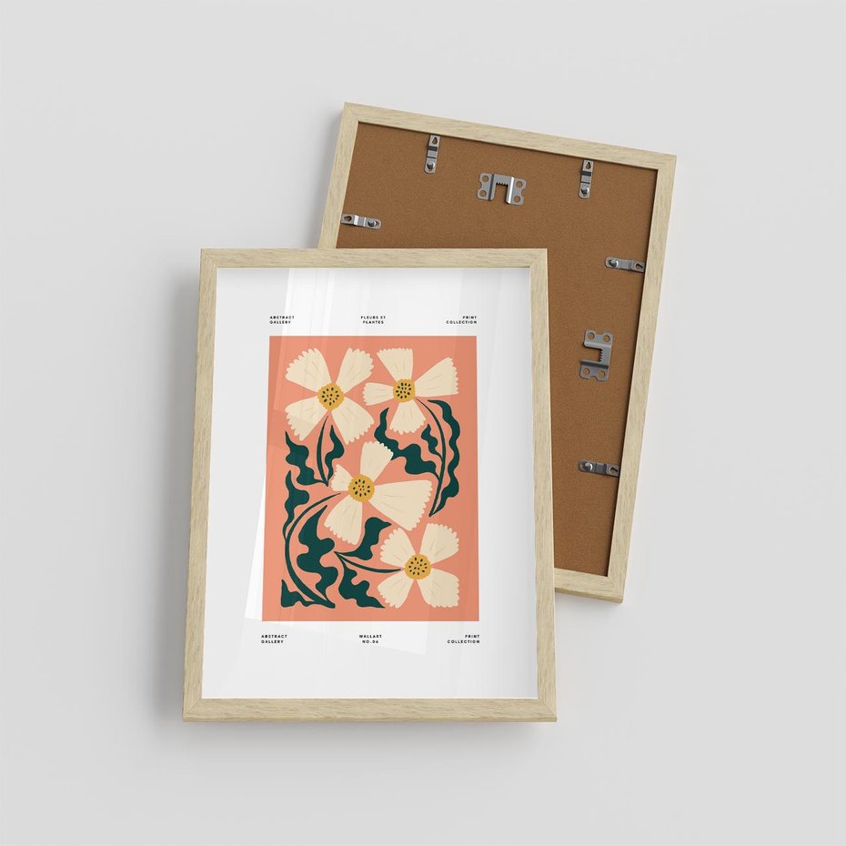 Plakat w ramie 30x40 - Refleksje w roślinnym odbiciu - kwiatowa kompozycja, minimalizm - rama drewno