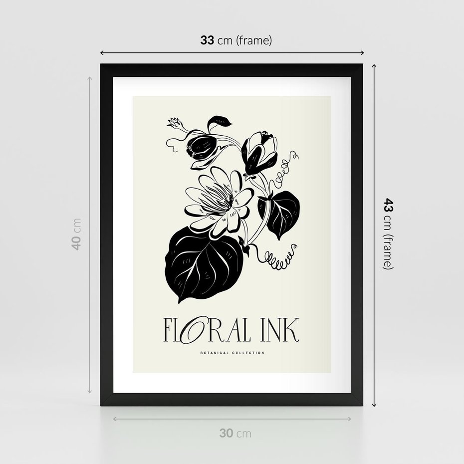 Plakat w ramie 30x40 - Odbicie kwiatowych chwil - kwiaty, typografia - rama czarna