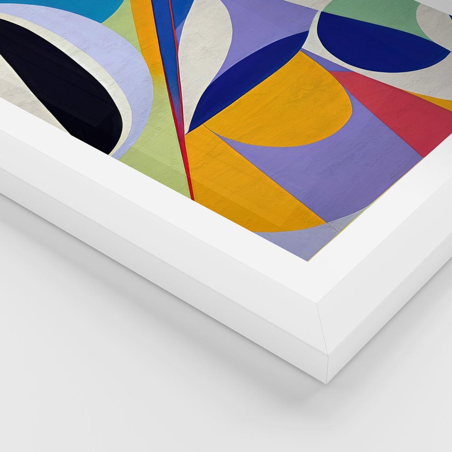 Plakat w ramie 40x50 - Kolorowe Przesunięcia Kształtów - abstrakcyjny obraz olejny, żywe kolory - rama biała