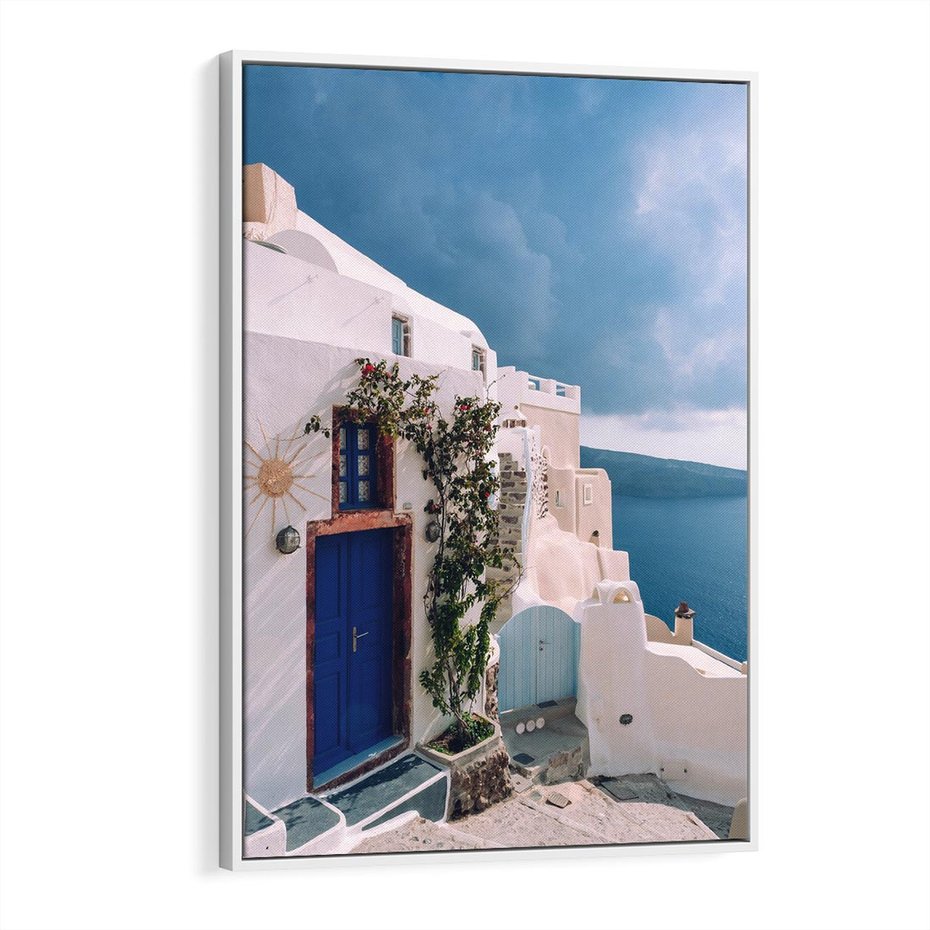 Obraz w ramie 70x100 - Urok Greckiej Wyspy - Santorini, Grecja - rama biała