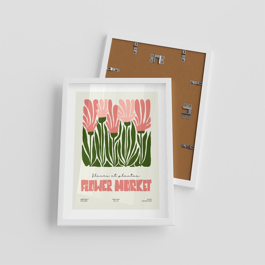 Plakat w ramie 30x40 - Symfonia Kolorowych Kształtów - nowoczesna grafika, kwiatowa kompozycja - rama biała