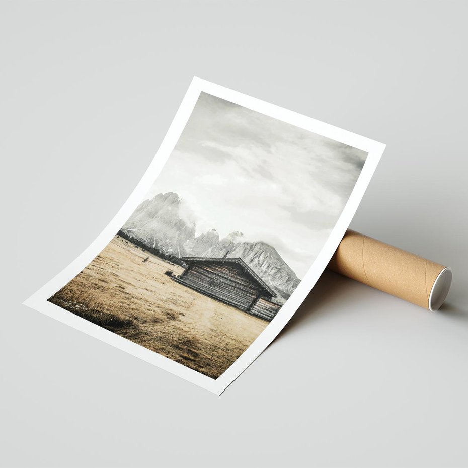 Plakat bez ramy 21x30 - Surowa Przestrzeń i Górski Ustronny Azyl - chatka w górach, góry