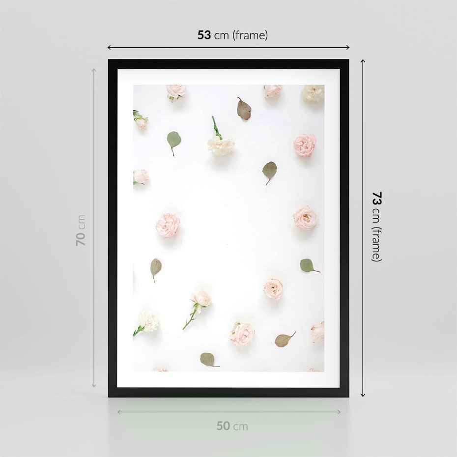 Plakat w ramie 50x70 - Romantyczna Kompozycja z Różami - kompozycja kwiatowa, róże - rama czarna