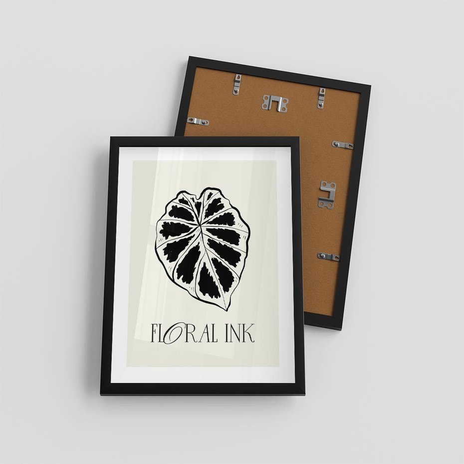 Plakat w ramie 30x40 - Zapisane na liściach wspomnienia - liść, czarny kontur na jasnym tle - rama czarna