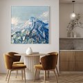 Obraz w ramie 50x50 - Majestat Błękitnych Szczytów - olejny obraz, górski pejzaż - rama biała