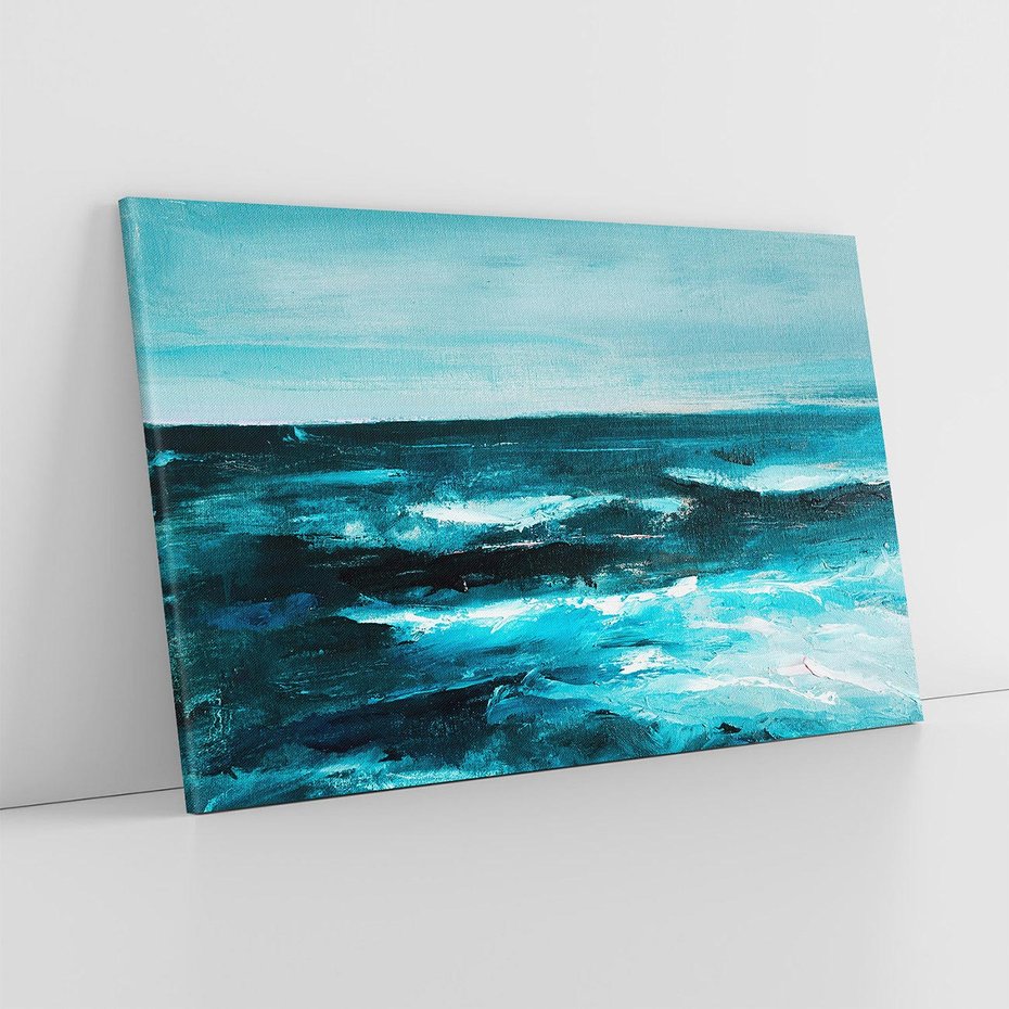 Obraz na płótnie 70x50 - Burza Nad Granatowym Oceanem - piękny marynistyczny obraz olejny, wzburzone ciemne morze