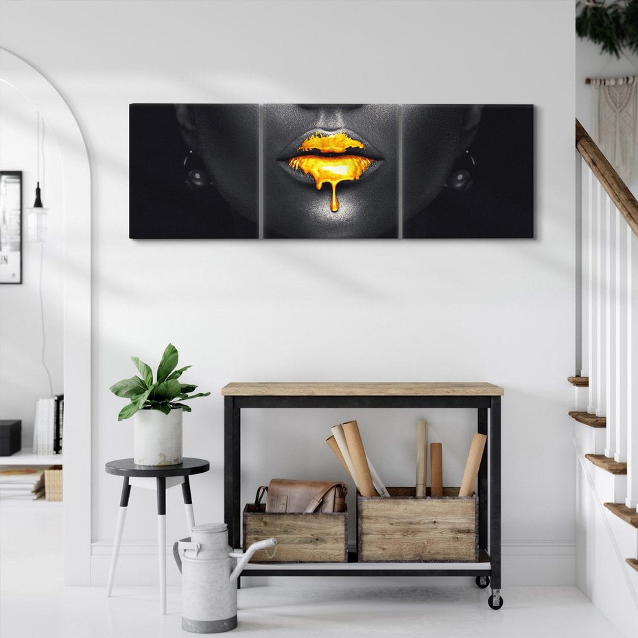 Obraz na płótnie 120x40 - Złote Usta Kobiety - złote, usta