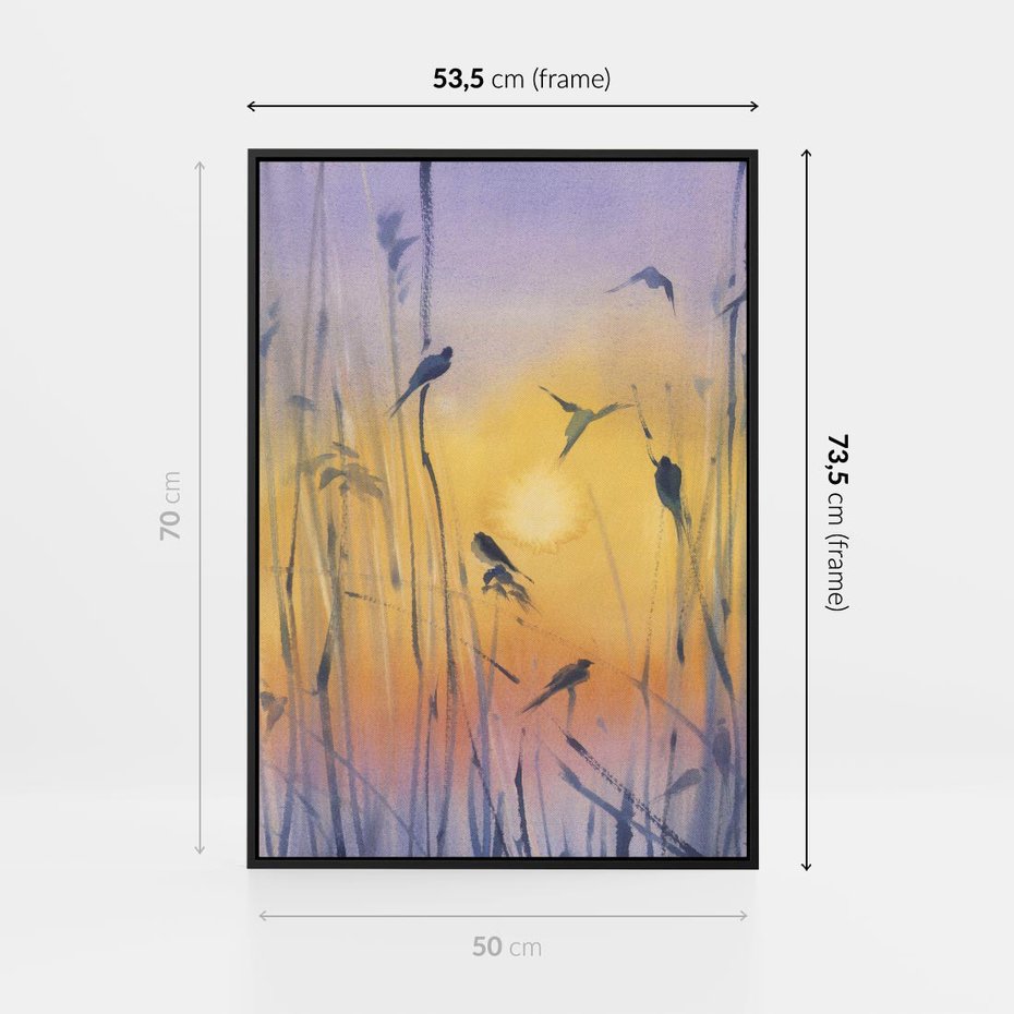 Obraz w ramie 50x70 - Mistyka Poranka nad Szuwaram - wschód słońca w szuwarach, trawy - rama czarna