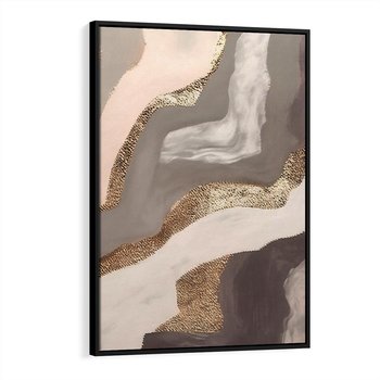 Obraz w ramie 70x100 - Płynne Fale - abstrakcja, neutralne kolory - rama czarna