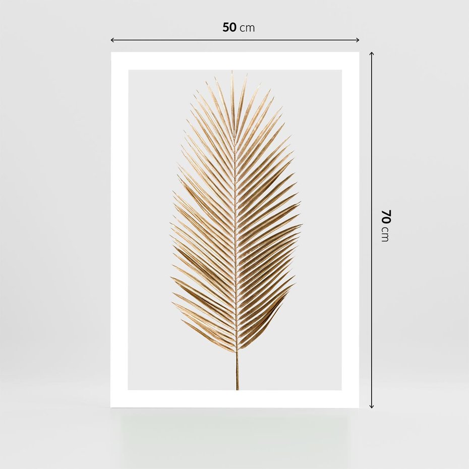Plakat bez ramy 50x70 - Złoty blask palmowego liścia - złota, palma