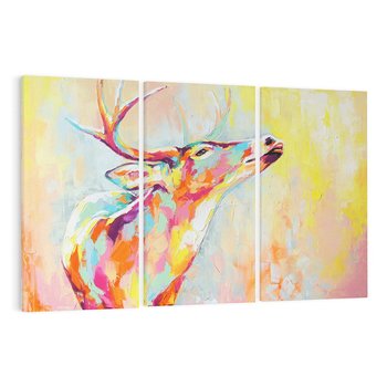 Obraz na płótnie 120x80 - Impresje snów malarza - kolorowy olejny obraz, jeleń ryczący na rykowisku