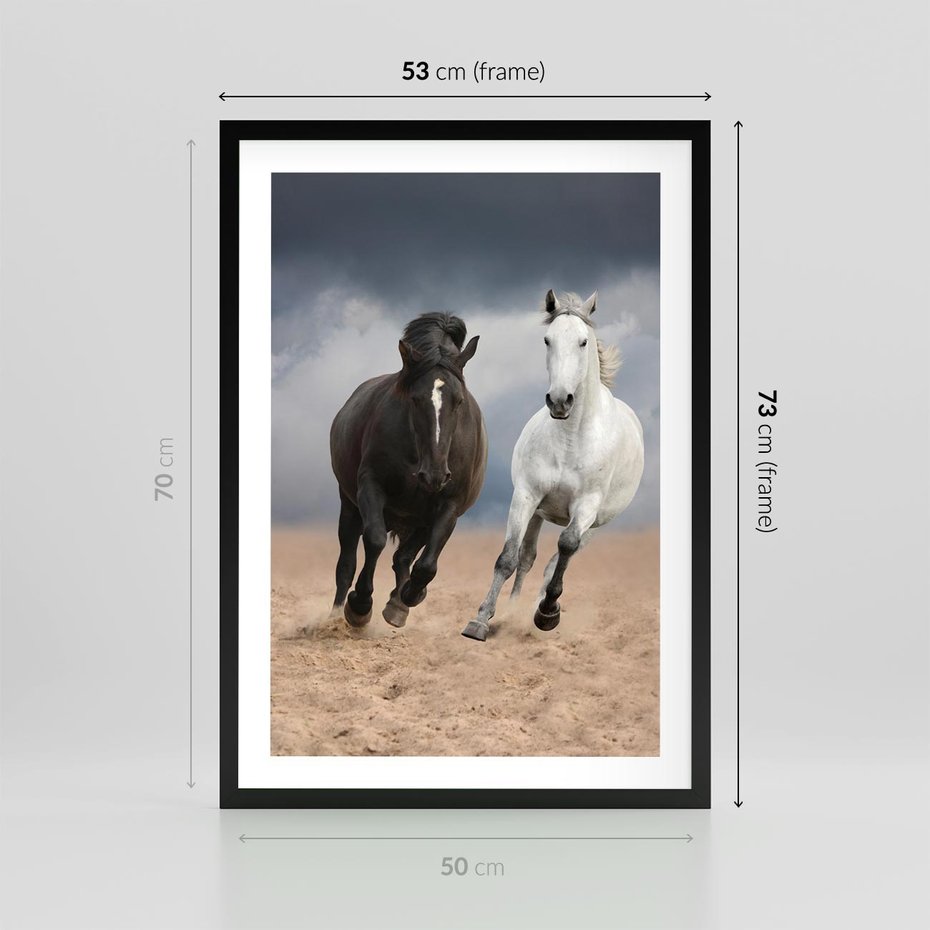 Plakat w ramie 50x70 - Siła koni w galopie - konie, galop - rama czarna