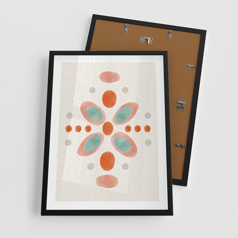 Plakat w ramie 50x70 - Symfonia Natury - abstrakcyjne plamy w odcieniach pomarańczowym, kropki plamki - rama czarna