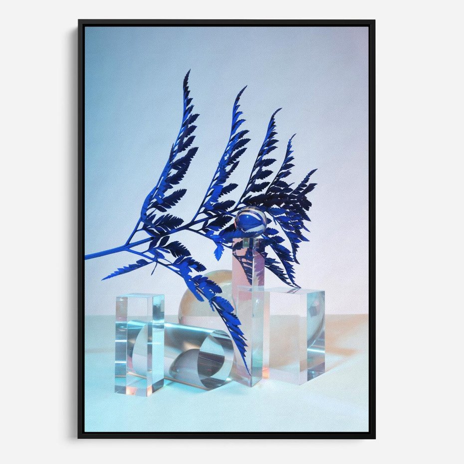 Obraz w ramie 50x70 - Intensywny Kolor Natury - liście, kobalt - rama czarna