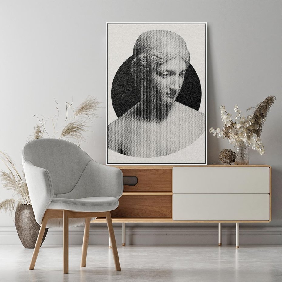 Obraz w ramie 80x120 - Sztuka Zeszłych Czasów - antyczna rzeźba kobiety, posąg - rama biała