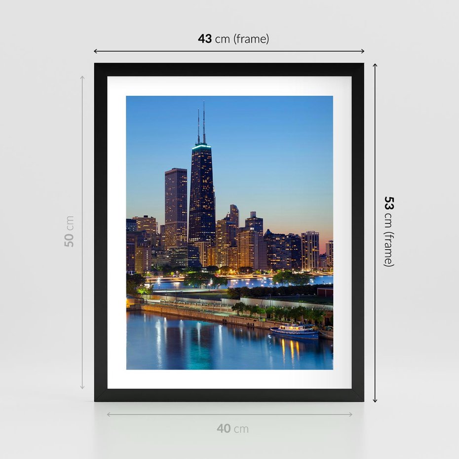 Plakat w ramie 40x50 - Miasto nad Rzeką - miasto, rzeka - rama czarna