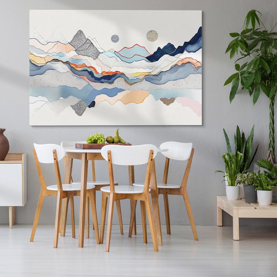 Obraz na płótnie 100x70 - Dynamiczne Góry - akwarelowe graficzne góry, krajobraz