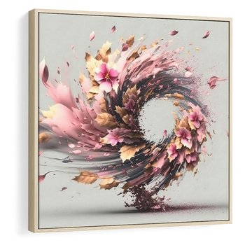 Obraz w ramie 80x80 - Kwiatowy Wir - nowoczesna grafika komputerowa, wir z kwiatów - rama drewno