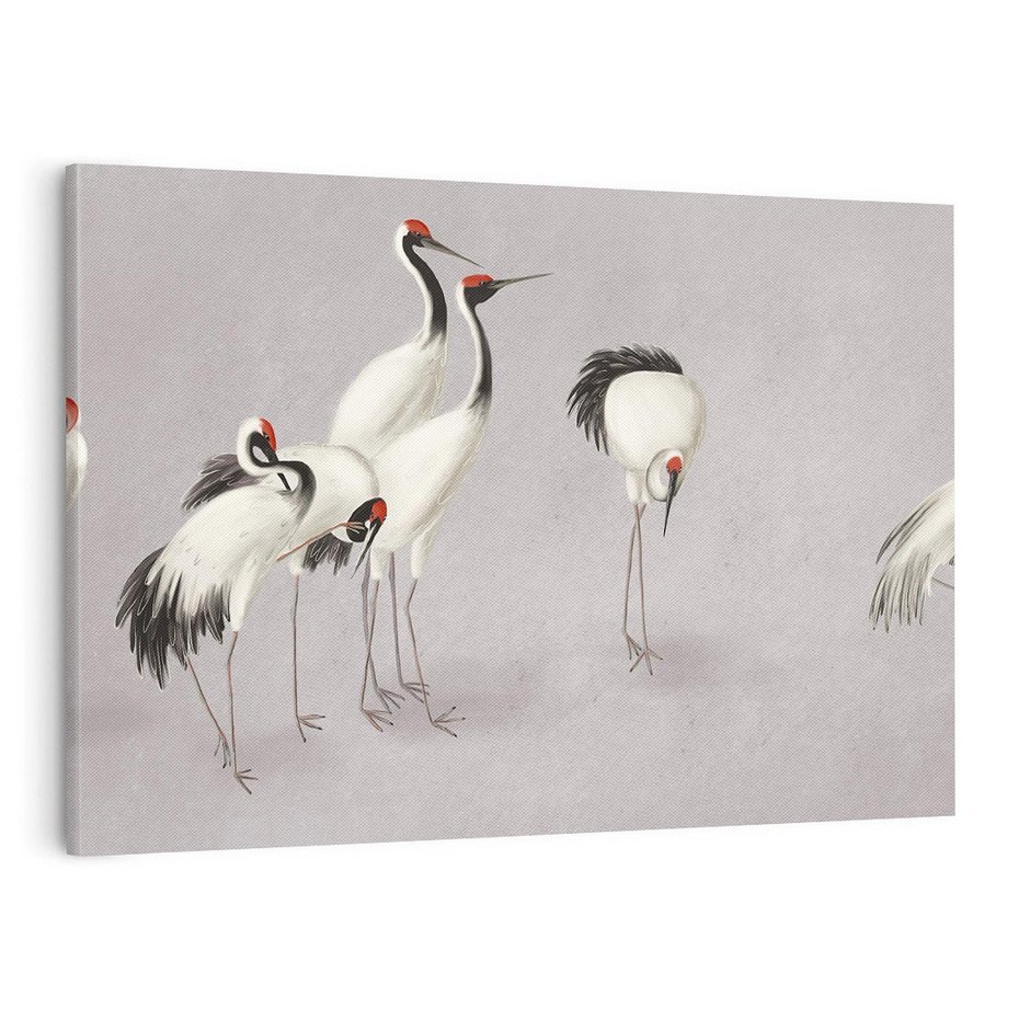 Obraz na płótnie 120x80 - Spojrzenie wstecz w pędzlu - szkic rysunek, japońskie żurawie