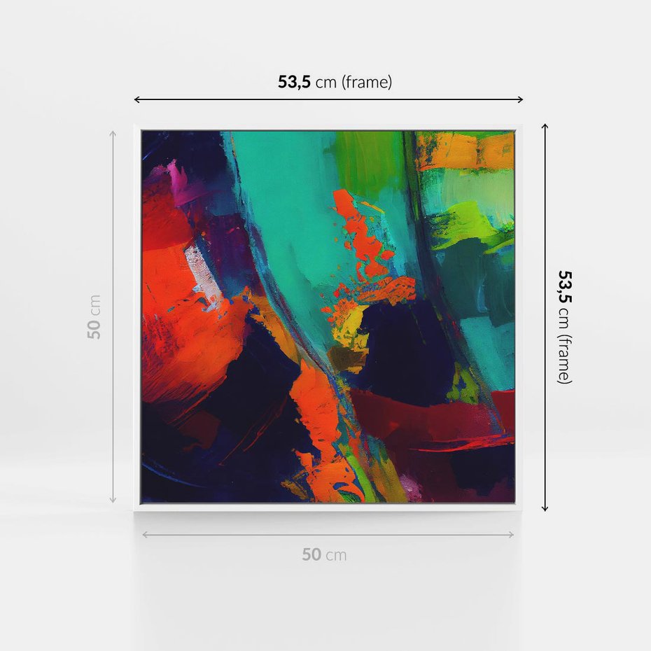 Obraz w ramie 50x50 - Abstrakcyjne wizje czasu - żywe radosne kolory, plamy kolory - rama biała