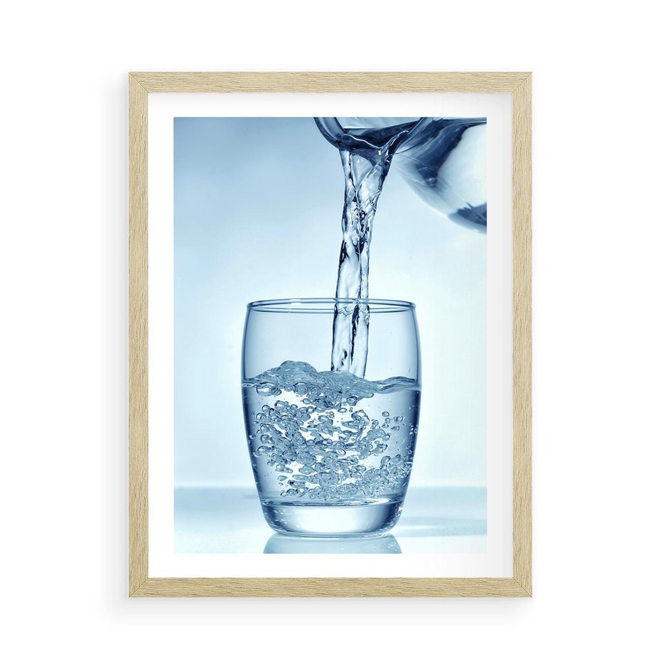 Plakat w ramie 50x70 - Chłodząca szklanka wody - szklanka, wody - rama drewno