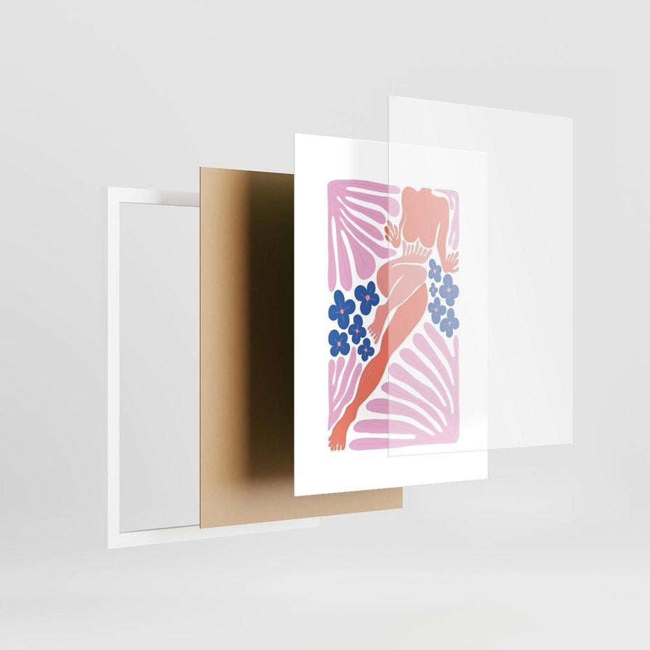 Plakat w ramie 30x40 - Opowieść Ognistych Rytów - nowoczesny kobiecy akt, graficzne kształty - rama biała