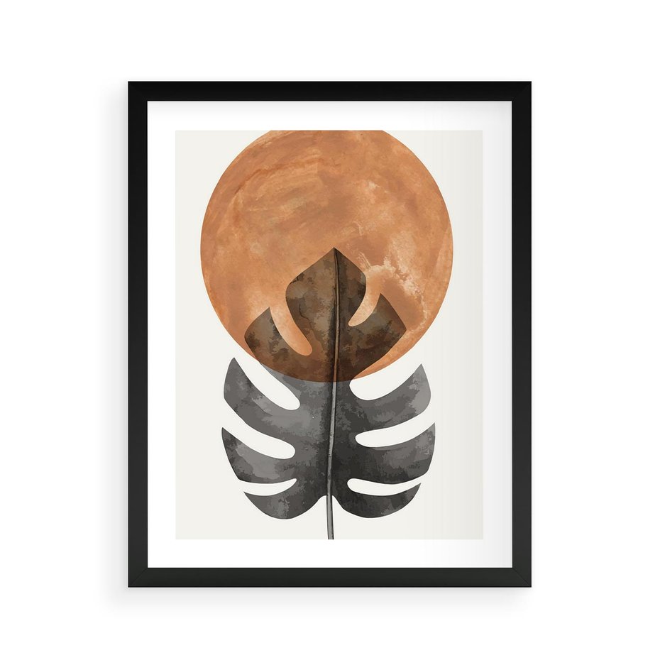 Plakat w ramie 40x50 - Natura a Sztuka - liść monstery, czarna grafika - rama czarna