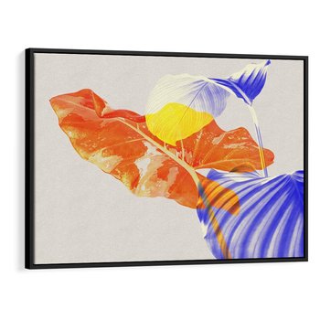 Obraz w ramie 100x70 - Energetyczne Indygo - retro, tropikalne liście - rama czarna