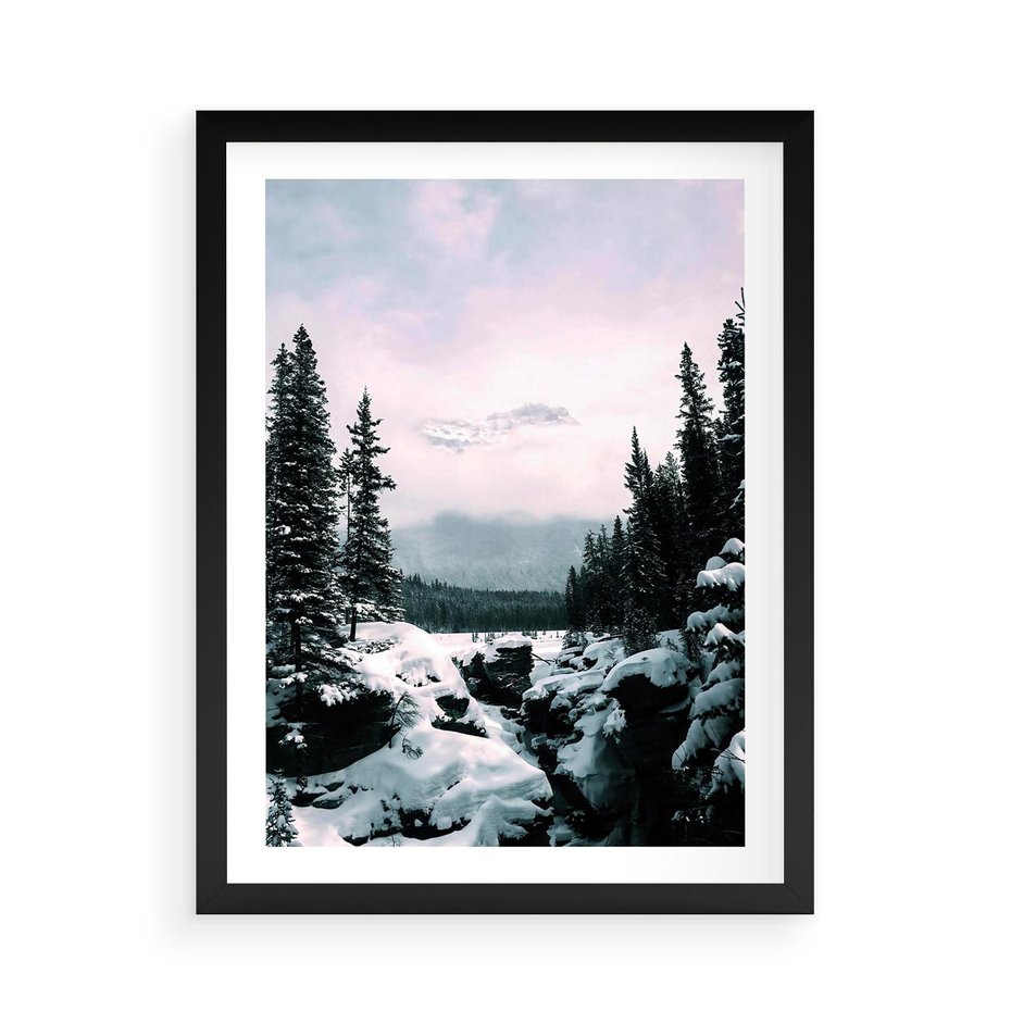 Plakat w ramie 50x70 - Zimowe Góry - zimowy krajobraz, góry - rama czarna