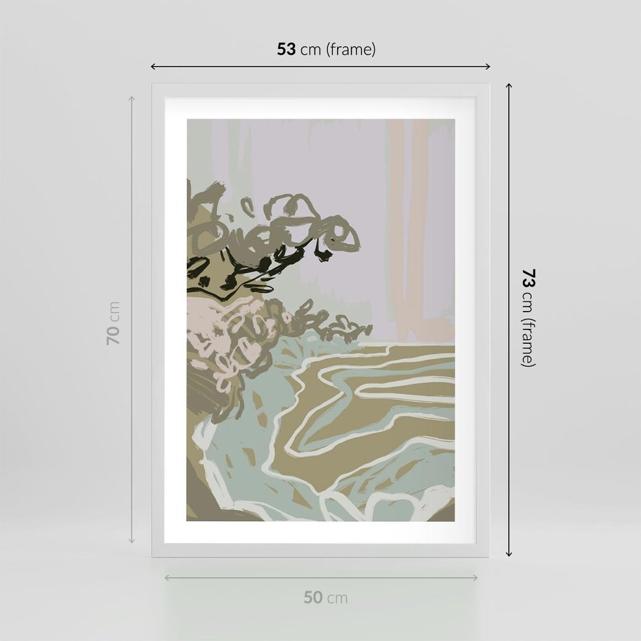 Plakat w ramie 50x70 - Wizja Przestrzeni - pastelowy krajobraz, nowoczesny plakat - rama biała